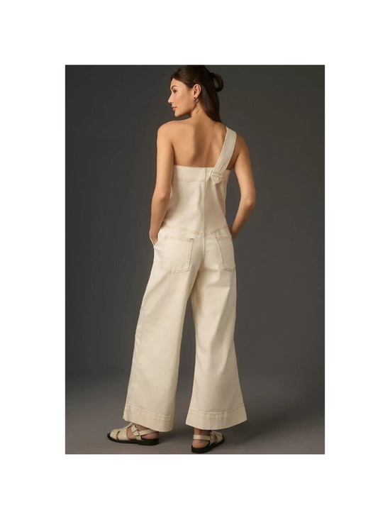 Anthropologie Pants - Anthropologie Pilcro Olive Green One-Shoulder Wide-Leg Denim Jumpsuit